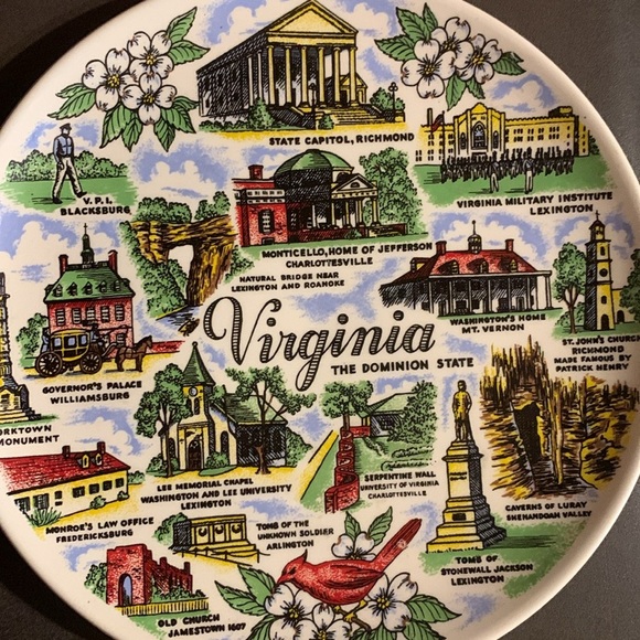 Vintage 60s State of Virginia Tourist Souvenir Ceramic Collector Display Plate - Picture 9 of 16